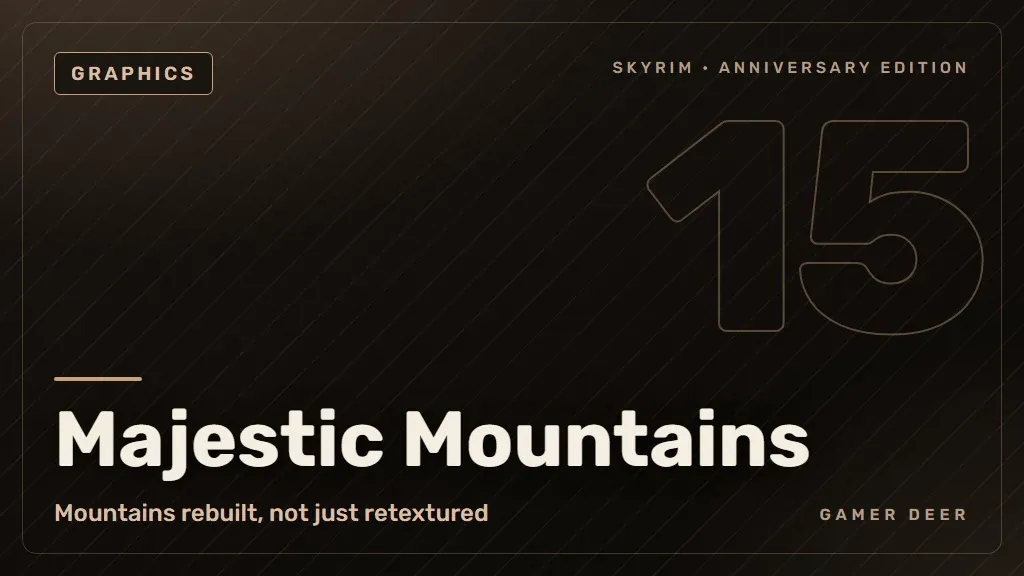 Gamer Deer title card for Majestic Mountains: Mountains rebuilt, not just retextured
