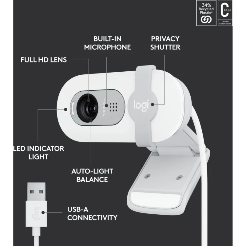 Webcam Logitech Brio 100 - Blanc