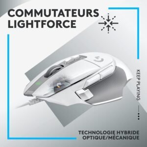 Logitech G502 X Blanc - Souris Gaming Filaire - LIGHTFORCE Optique-Mécanique - HERO 25K - 89g - 13 Boutons