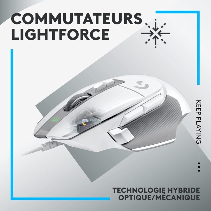 Logitech G502 X Blanc - Souris Gaming Filaire - LIGHTFORCE Optique-Mécanique - HERO 25K - 89g - 13 Boutons