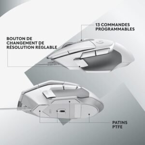 Logitech G502 X Blanc - Souris Gaming Filaire - LIGHTFORCE Optique-Mécanique - HERO 25K - 89g - 13 Boutons