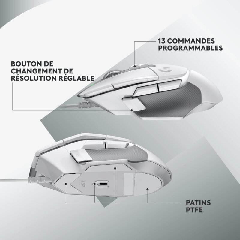 Logitech G502 X Blanc - Souris Gaming Filaire - LIGHTFORCE Optique-Mécanique - HERO 25K - 89g - 13 Boutons
