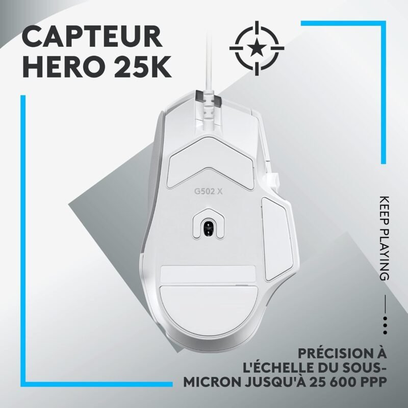 Logitech G502 X Blanc - Souris Gaming Filaire - LIGHTFORCE Optique-Mécanique - HERO 25K - 89g - 13 Boutons