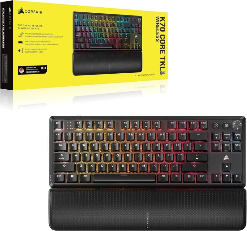 Clavier Gamer Mécanique Sans Fil Corsair K70 Core TKL Wireless (Noir) - Switchs MLX Red v2 AZERTY