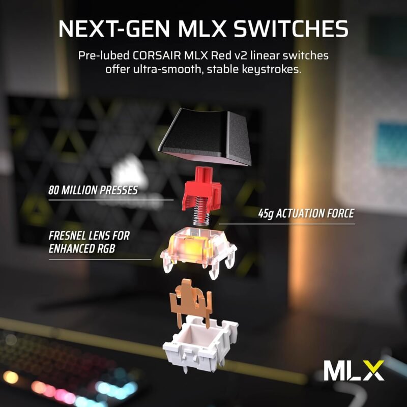 Clavier Gamer Mécanique Sans Fil Corsair K70 Core TKL Wireless (Noir) - Switchs MLX Red v2 AZERTY
